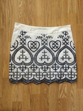 Christophe Sauvat lightweight cotton mini skirt S/M White Navy Eyelet Embroidery